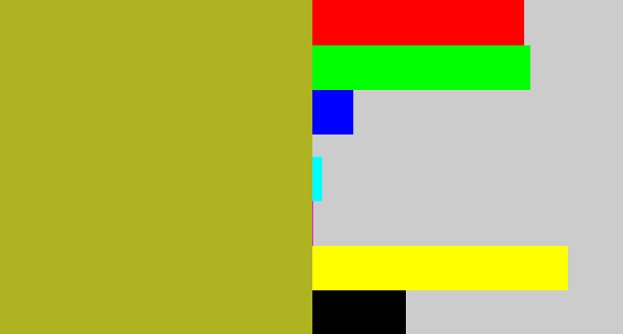 Hex color #adb321 - pea