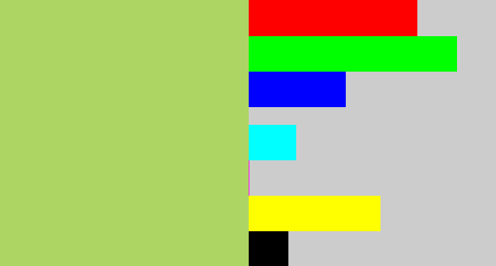 Hex color #add564 - light moss green