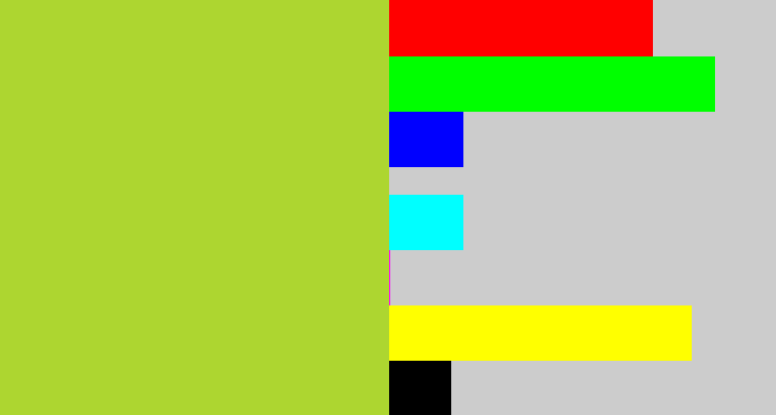 Hex color #add630 - yellowish green