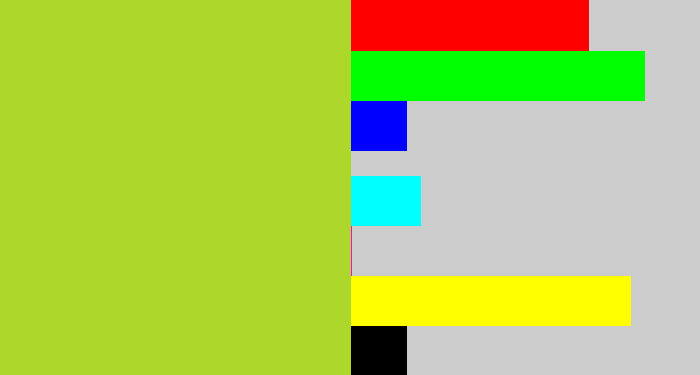 Hex color #add72a - yellowish green