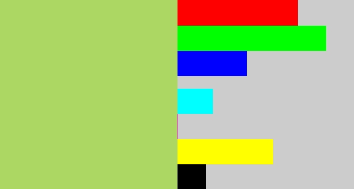 Hex color #add763 - light moss green