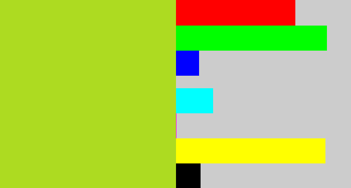 Hex color #addb21 - yellowish green