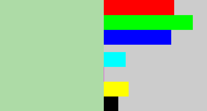 Hex color #addba6 - light grey green