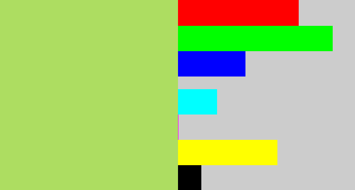 Hex color #addd61 - pale olive green