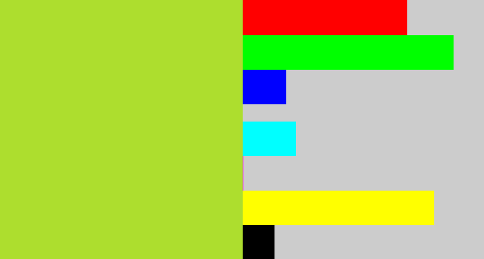 Hex color #adde2e - yellowish green