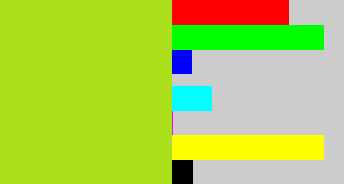 Hex color #ade01c - yellowish green