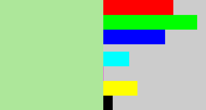 Hex color #ade79a - light grey green