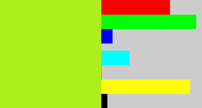 Hex color #adef1c - yellowish green