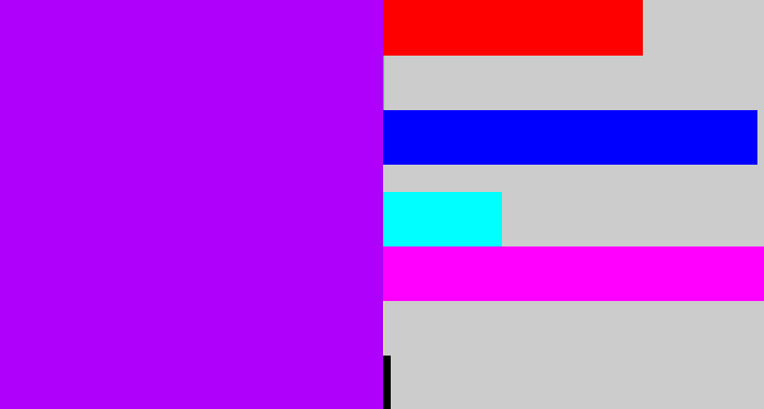 Hex color #ae00fb - bright violet