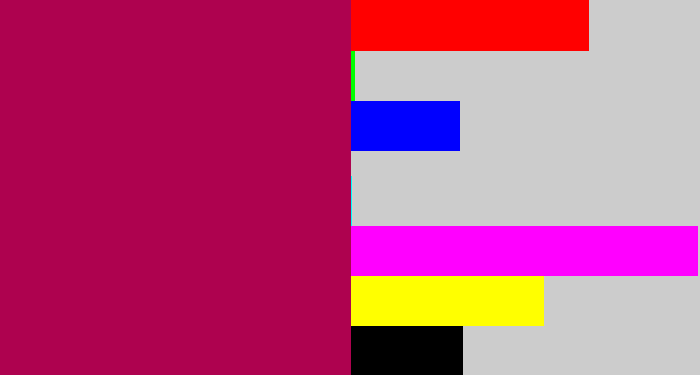 Hex color #ae024f - purplish red