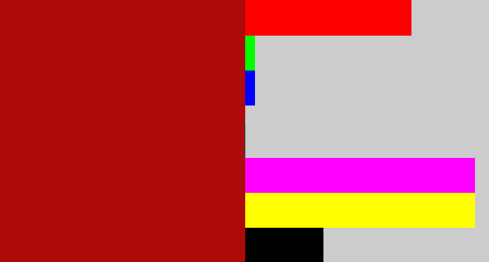 Hex color #ae0a0a - darkish red
