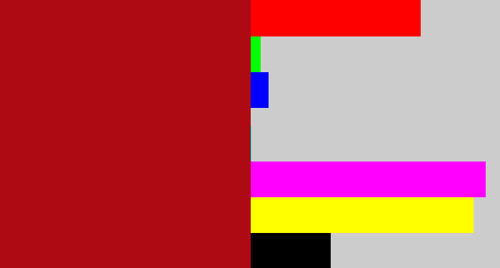 Hex color #ae0a13 - darkish red