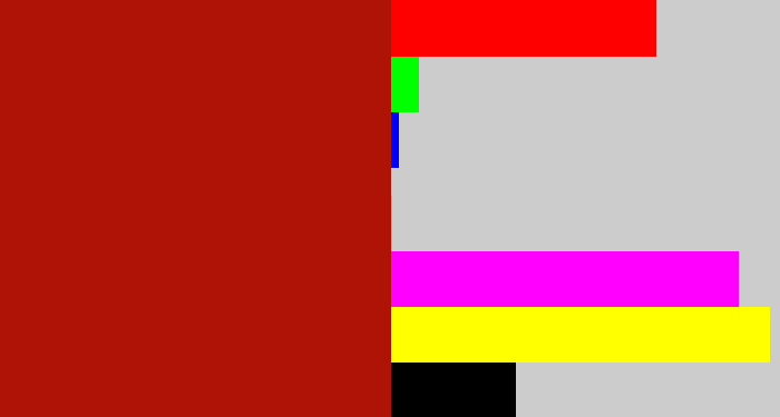 Hex color #ae1305 - darkish red