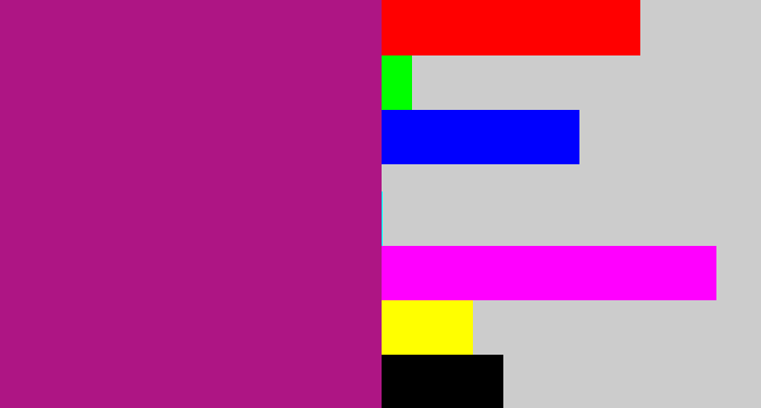 Hex color #ae1584 - barney purple