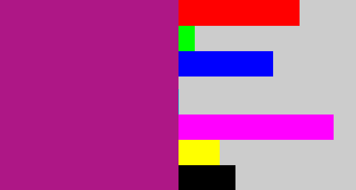 Hex color #ae1786 - barney purple