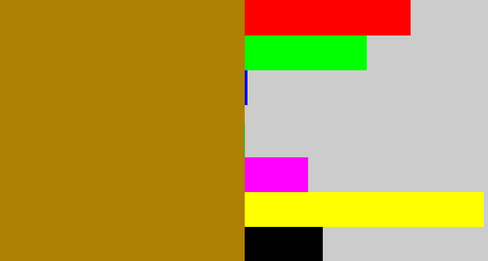 Hex color #ae8003 - mustard brown