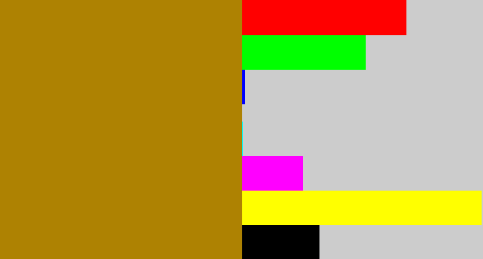 Hex color #ae8202 - mustard brown