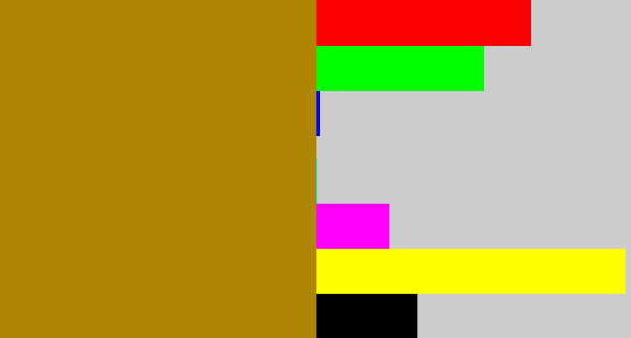 Hex color #ae8603 - dark mustard