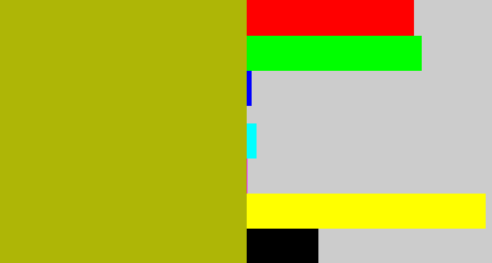 Hex color #aeb606 - mustard green
