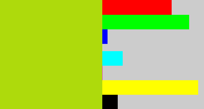 Hex color #aeda0c - yellowish green