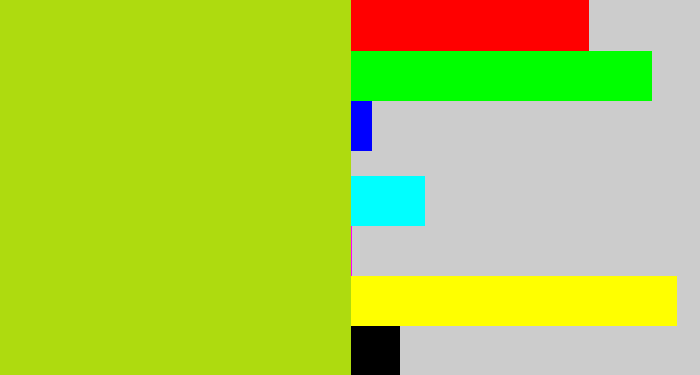 Hex color #aedb0f - yellowish green