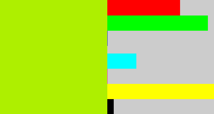 Hex color #aeef00 - lemon green