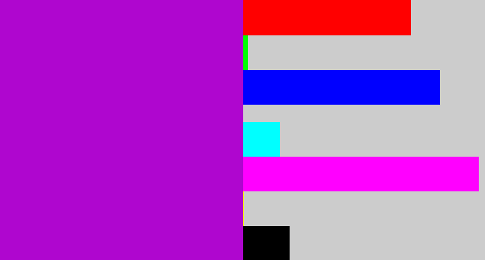 Hex color #af06cf - vibrant purple