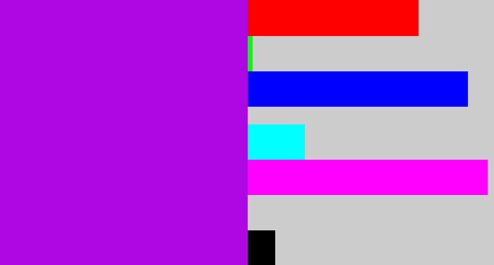 Hex color #af06e4 - vibrant purple