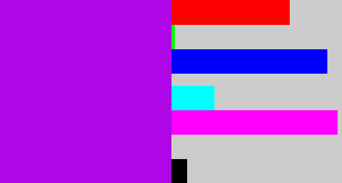Hex color #af06e8 - vibrant purple