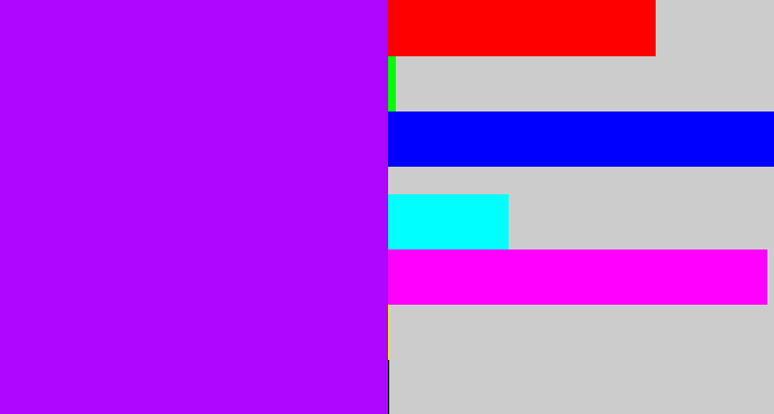 Hex color #af06ff - bright violet