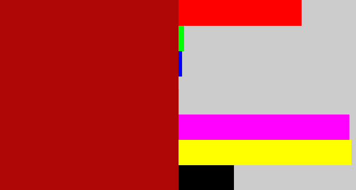 Hex color #af0705 - darkish red