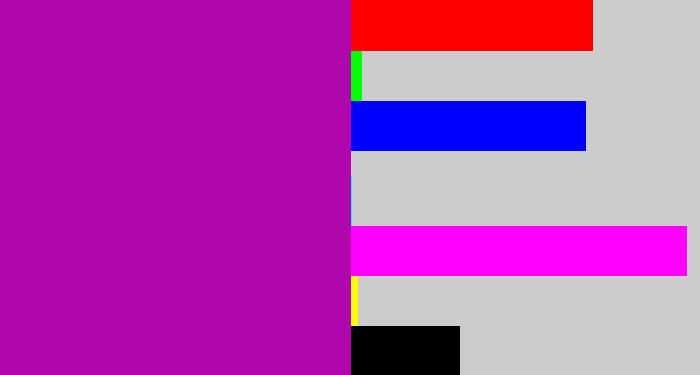 Hex color #af07ab - barney purple