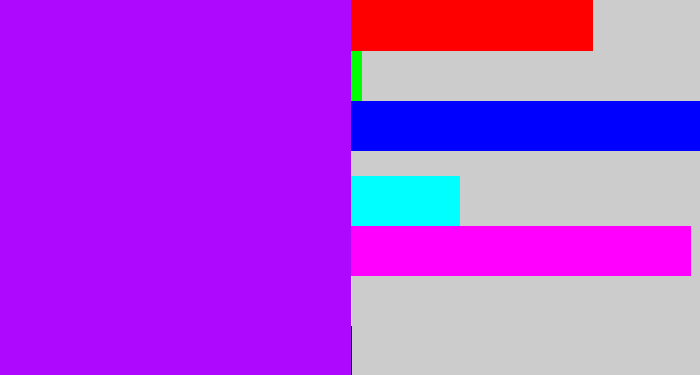 Hex color #af08ff - bright violet