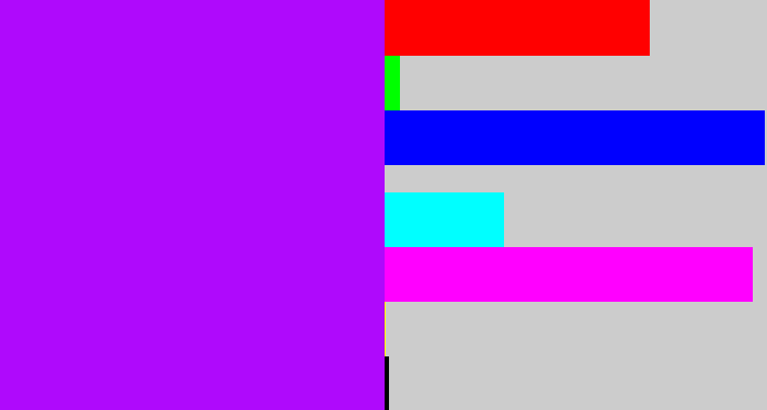 Hex color #af09fc - bright violet