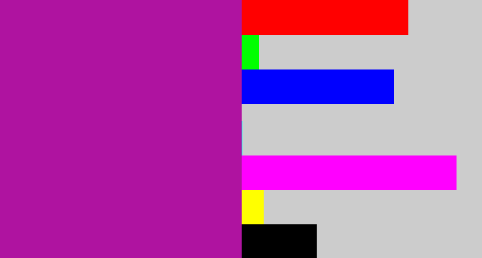 Hex color #af13a0 - barney purple