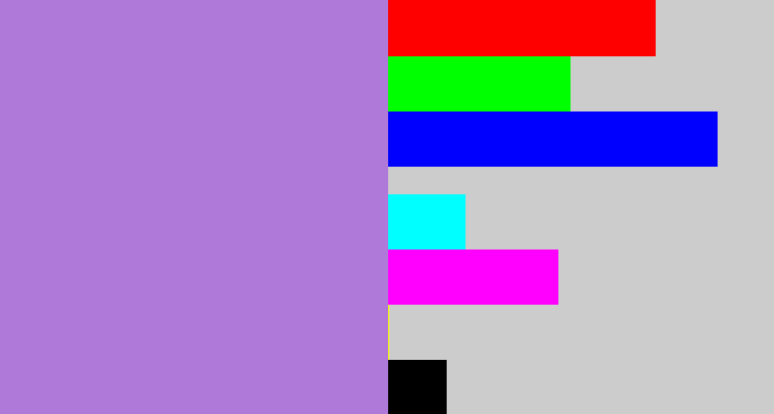 Hex color #af79da - pale purple