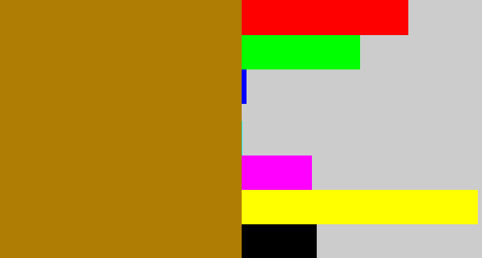 Hex color #af7c04 - mustard brown