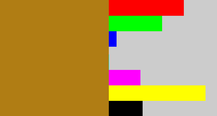 Hex color #af7d13 - mustard brown