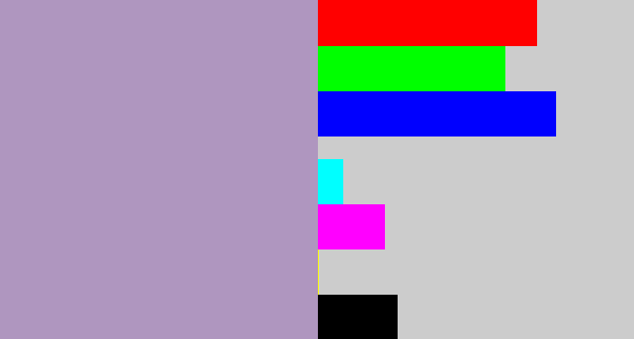 Hex color #af96bf - pale purple