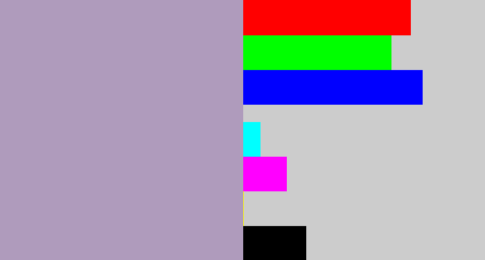 Hex color #af9bbc - pale purple