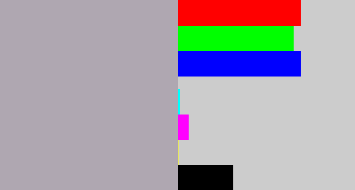 Hex color #afa7b1 - pinkish grey