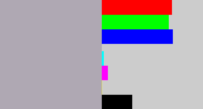 Hex color #afa8b3 - pinkish grey