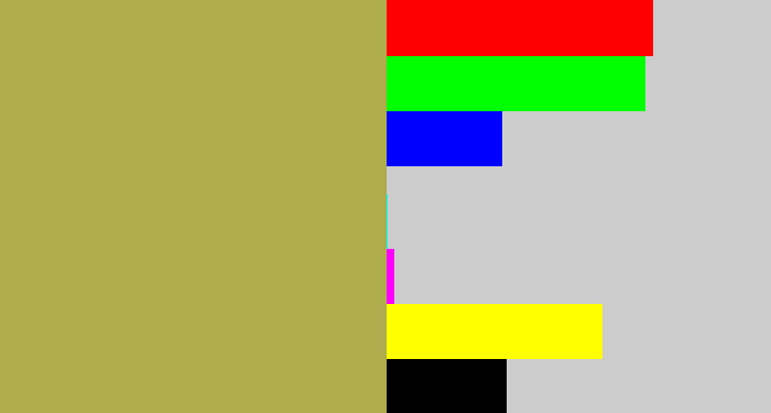 Hex color #afac4d - khaki