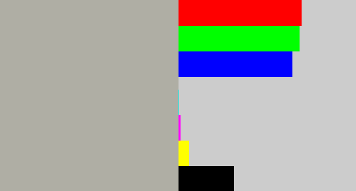 Hex color #afaea4 - greyish