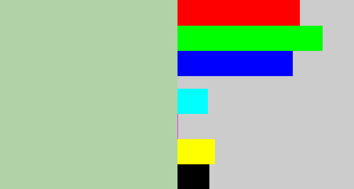 Hex color #afd2a6 - light grey green