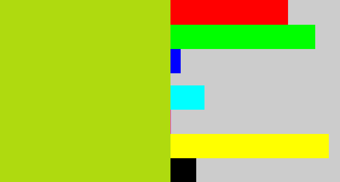 Hex color #afda0f - yellowish green