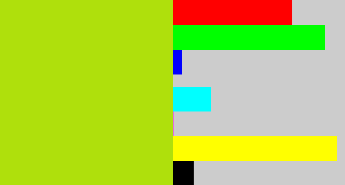 Hex color #afe00c - yellowish green
