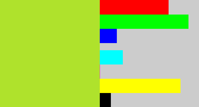 Hex color #afe22c - yellowy green
