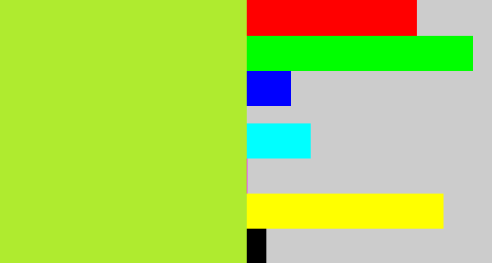 Hex color #afeb2f - yellowy green