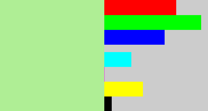 Hex color #afee95 - pale light green